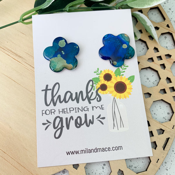 Educator Gift 'Thanks for helping me grow' Large Flower Stud Earrings