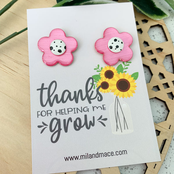 Educator Gift 'Thanks for helping me grow' Large Flower Stud Earrings