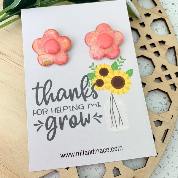 Educator Gift 'Thanks for helping me grow' Large Flower Stud Earrings