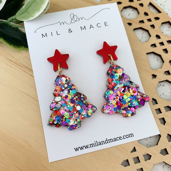 Carnival Christmas Tree Resin Dangle Earrings