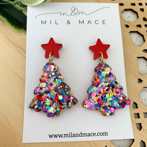 Carnival Christmas Tree Resin Dangle Earrings