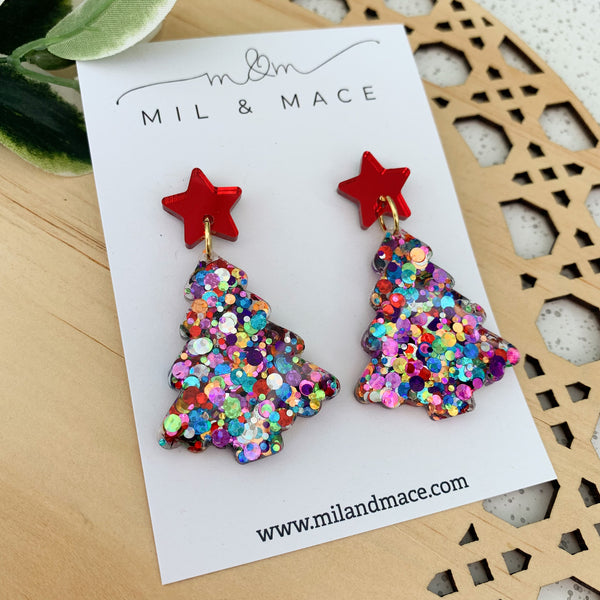 Carnival Christmas Tree Resin Dangle Earrings