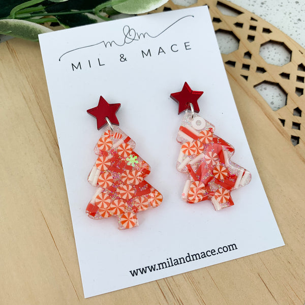 Candy Cane Christmas Tree Resin Dangle Earrings