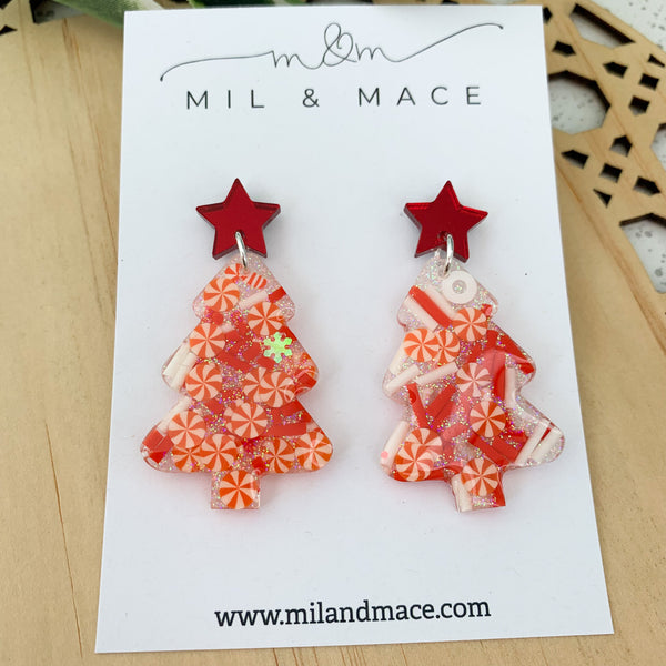 Candy Cane Christmas Tree Resin Dangle Earrings