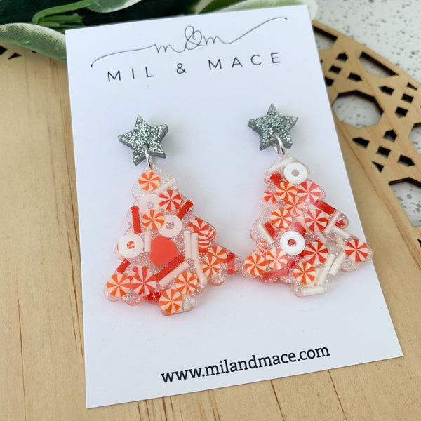 Candy Cane Christmas Tree Resin Dangle Earrings