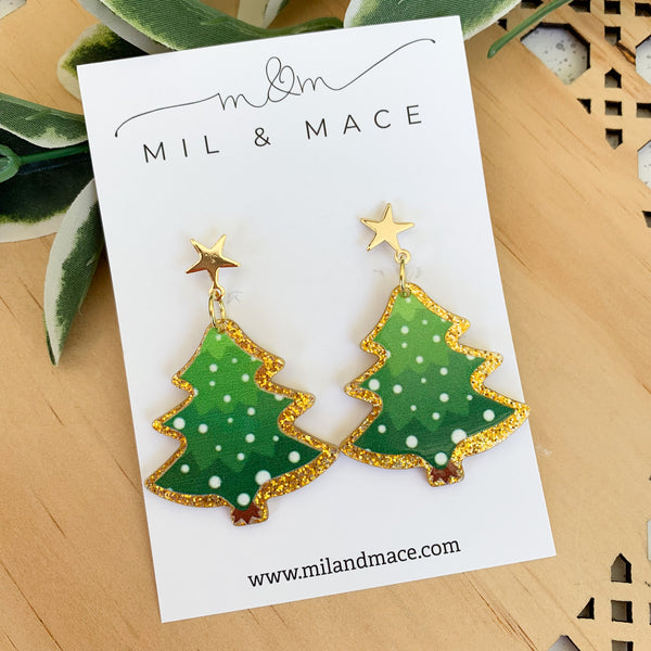 Christmas Tree Acrylic Dangle Earrings