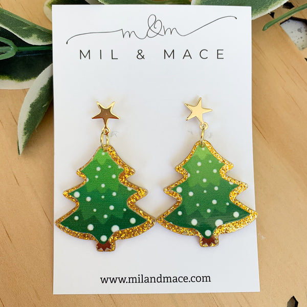 Christmas Tree Acrylic Dangle Earrings