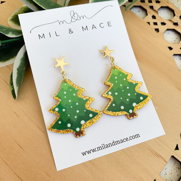 Christmas Tree Acrylic Dangle Earrings