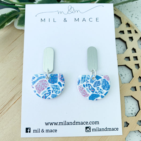 Pink and Blue Terrazzo Polymer Clay Dangle Earrings