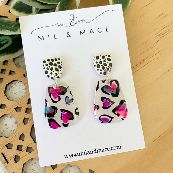 Hearts Polymer Clay Dangle Earrings