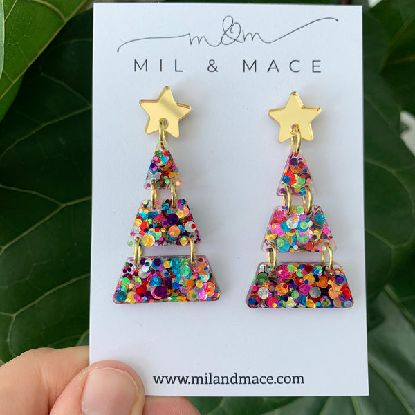 Tiered Christmas Tree Carnival Resin Dangle Earrings