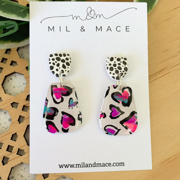 Hearts Polymer Clay Dangle Earrings