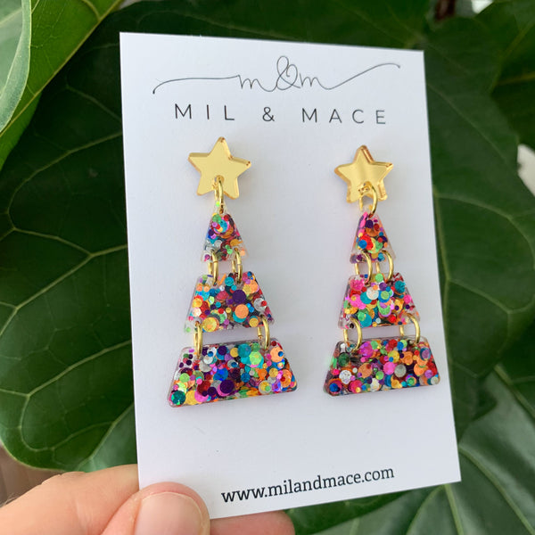 Tiered Christmas Tree Carnival Resin Dangle Earrings