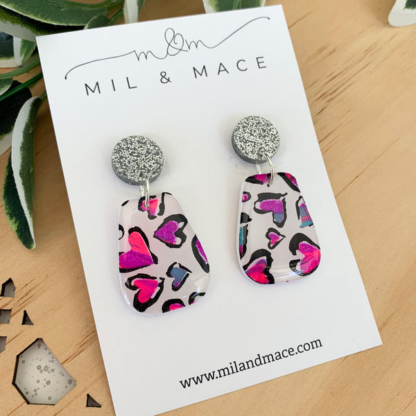 Hearts Polymer Clay Dangle Earrings