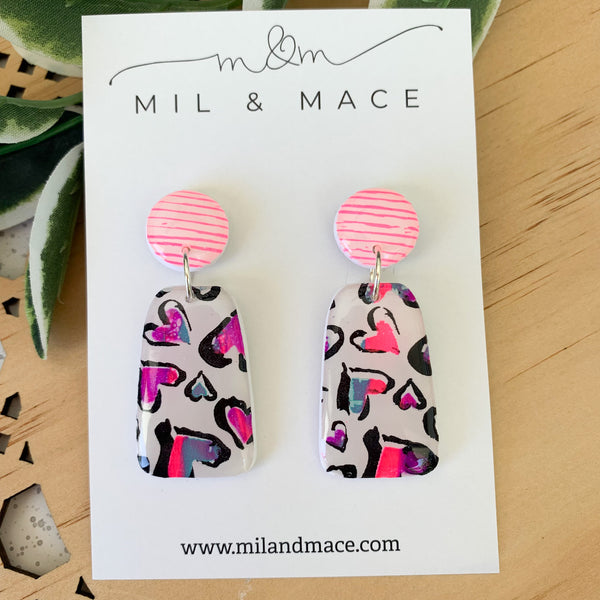 Hearts Polymer Clay Dangle Earrings