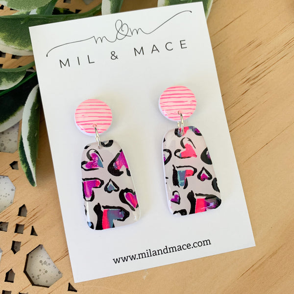 Hearts Polymer Clay Dangle Earrings