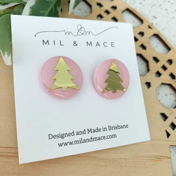 Christmas Tree Pale Pink Resin Stud Earrings