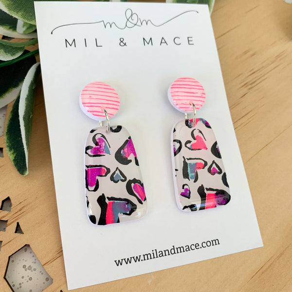 Hearts Polymer Clay Dangle Earrings