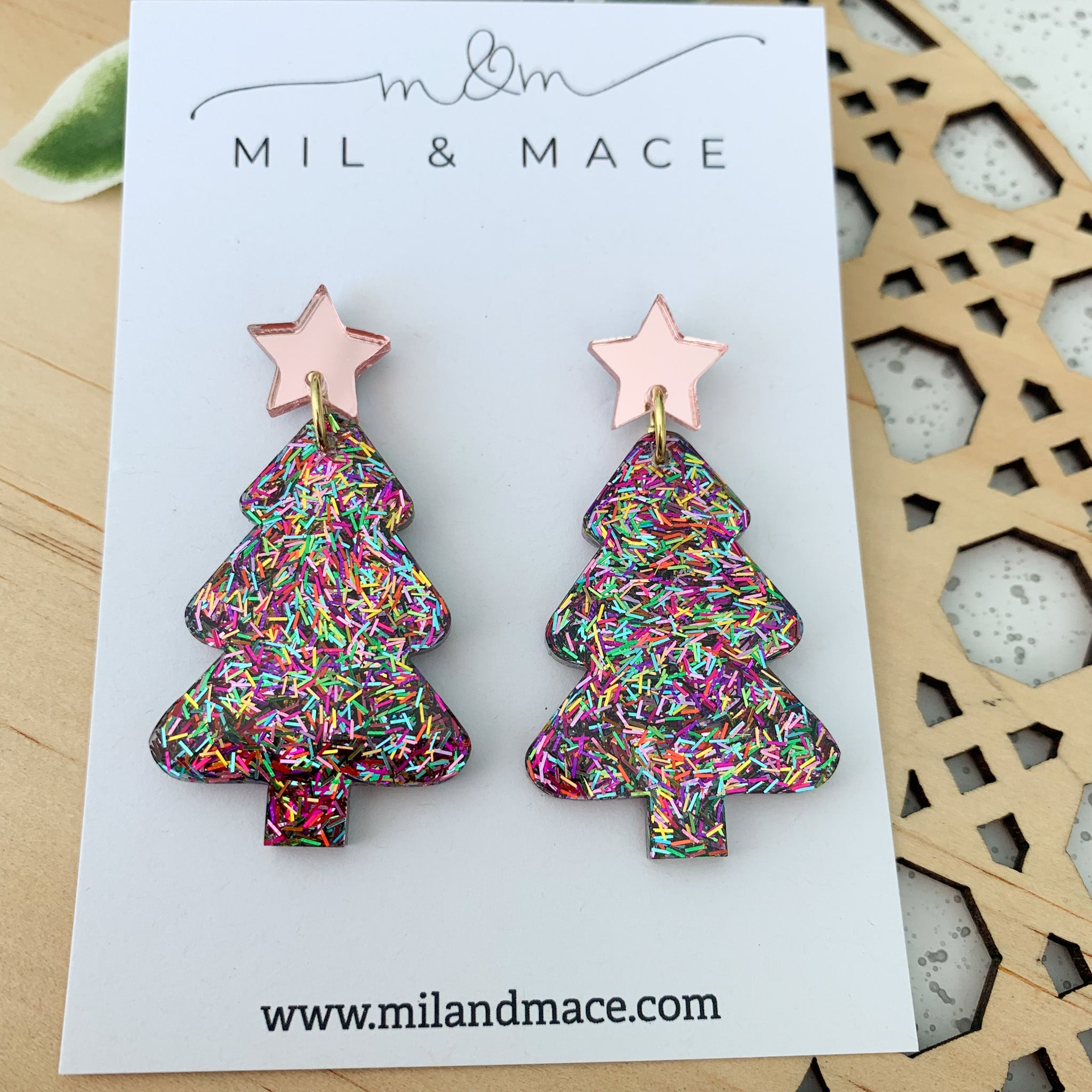 Christmas Tree Tinsel Glitter Resin Dangle Earrings