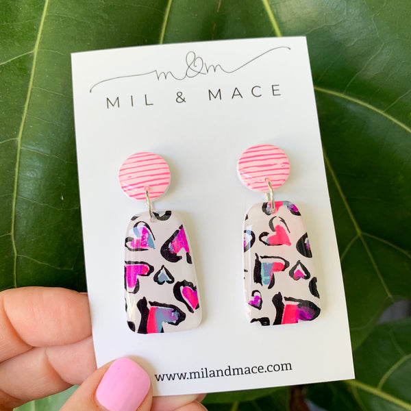 Hearts Polymer Clay Dangle Earrings