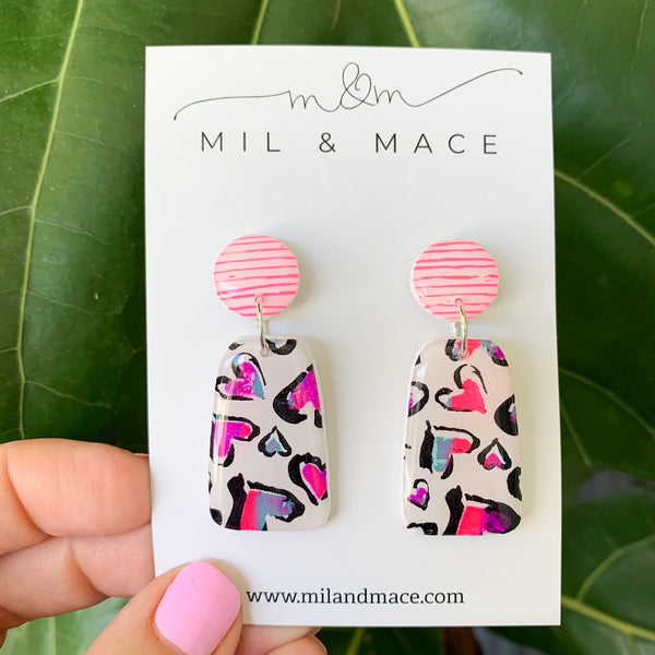 Hearts Polymer Clay Dangle Earrings