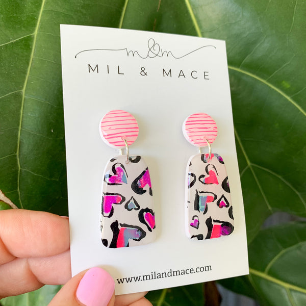 Hearts Polymer Clay Dangle Earrings