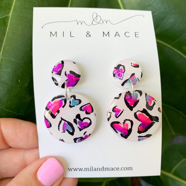 Hearts Polymer Clay Dangle Earrings