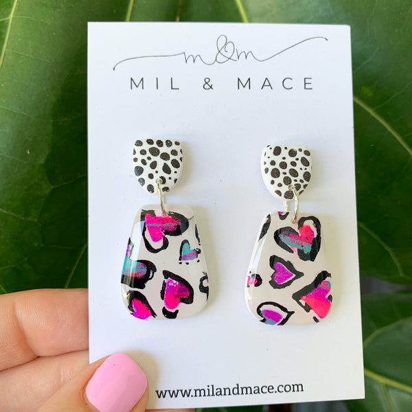 Hearts Polymer Clay Dangle Earrings