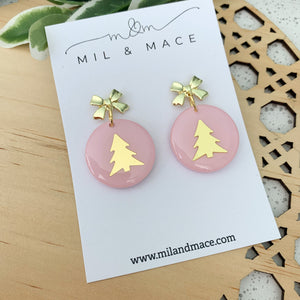 Christmas Tree Pale Pink Resin Dangle Earrings