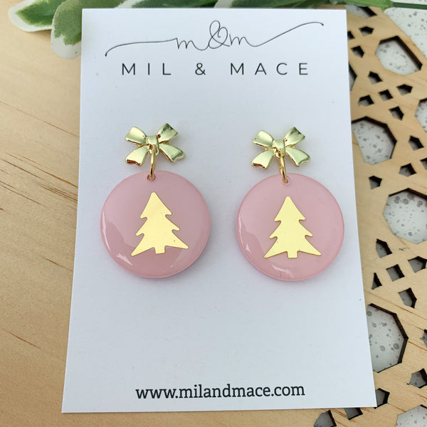 Christmas Tree Pale Pink Resin Dangle Earrings