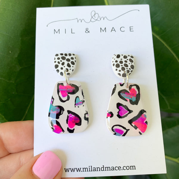 Hearts Polymer Clay Dangle Earrings