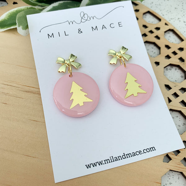 Christmas Tree Pale Pink Resin Dangle Earrings