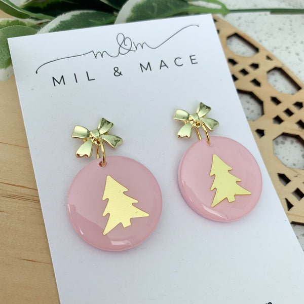 Christmas Tree Pale Pink Resin Dangle Earrings