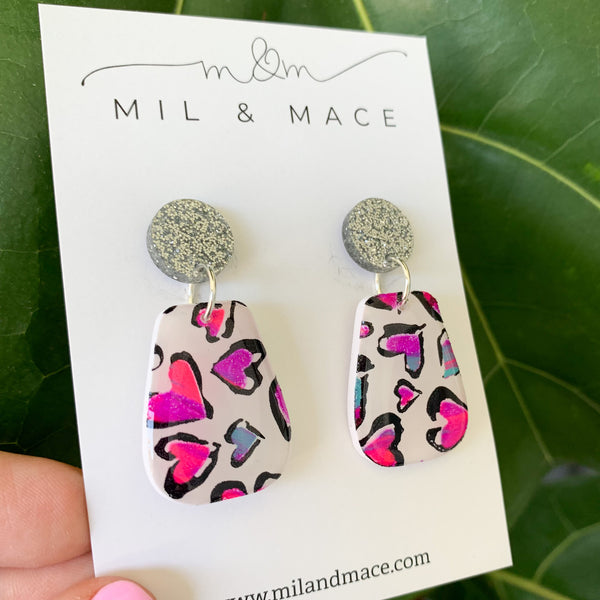 Hearts Polymer Clay Dangle Earrings