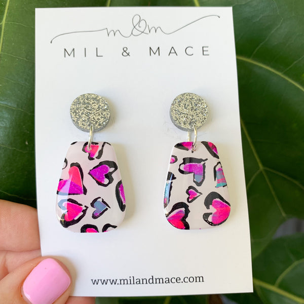 Hearts Polymer Clay Dangle Earrings