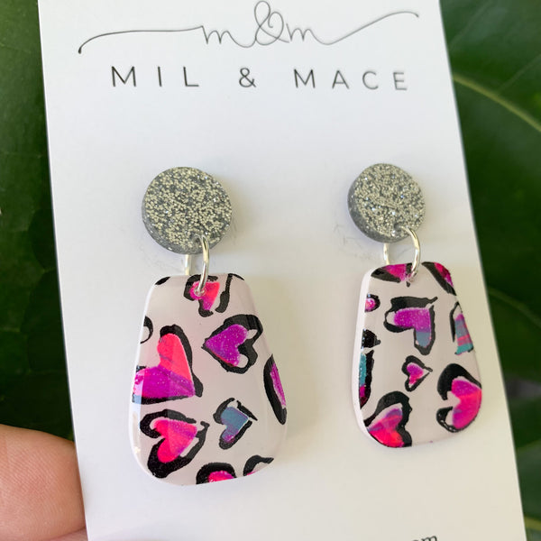 Hearts Polymer Clay Dangle Earrings