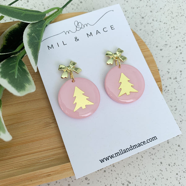 Christmas Tree Pale Pink Resin Dangle Earrings