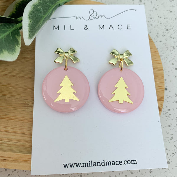 Christmas Tree Pale Pink Resin Dangle Earrings