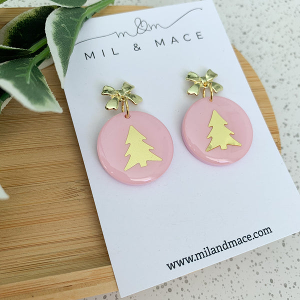 Christmas Tree Pale Pink Resin Dangle Earrings