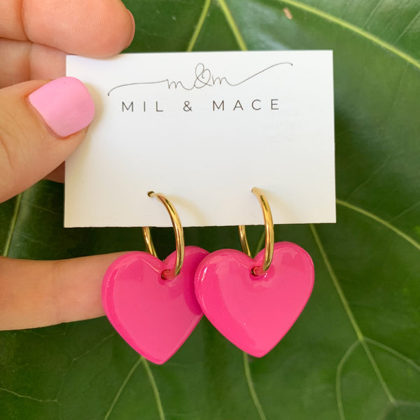 Pink Hearts Dangle Earrings