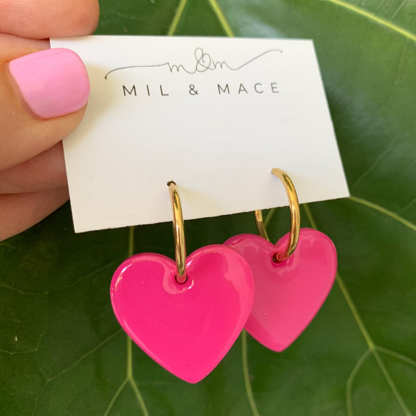 Pink Hearts Dangle Earrings