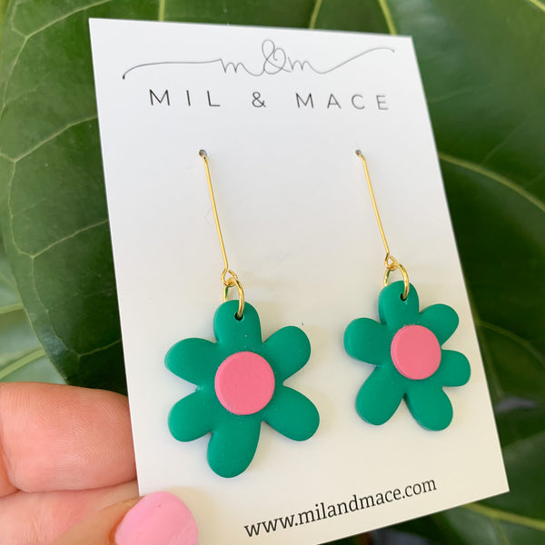 Flower Drops Polymer Clay Dangle Earrings