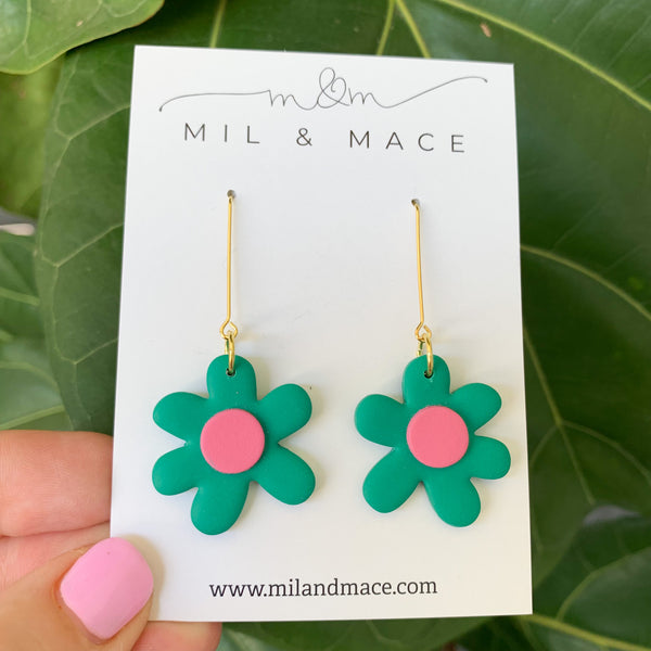 Flower Drops Polymer Clay Dangle Earrings