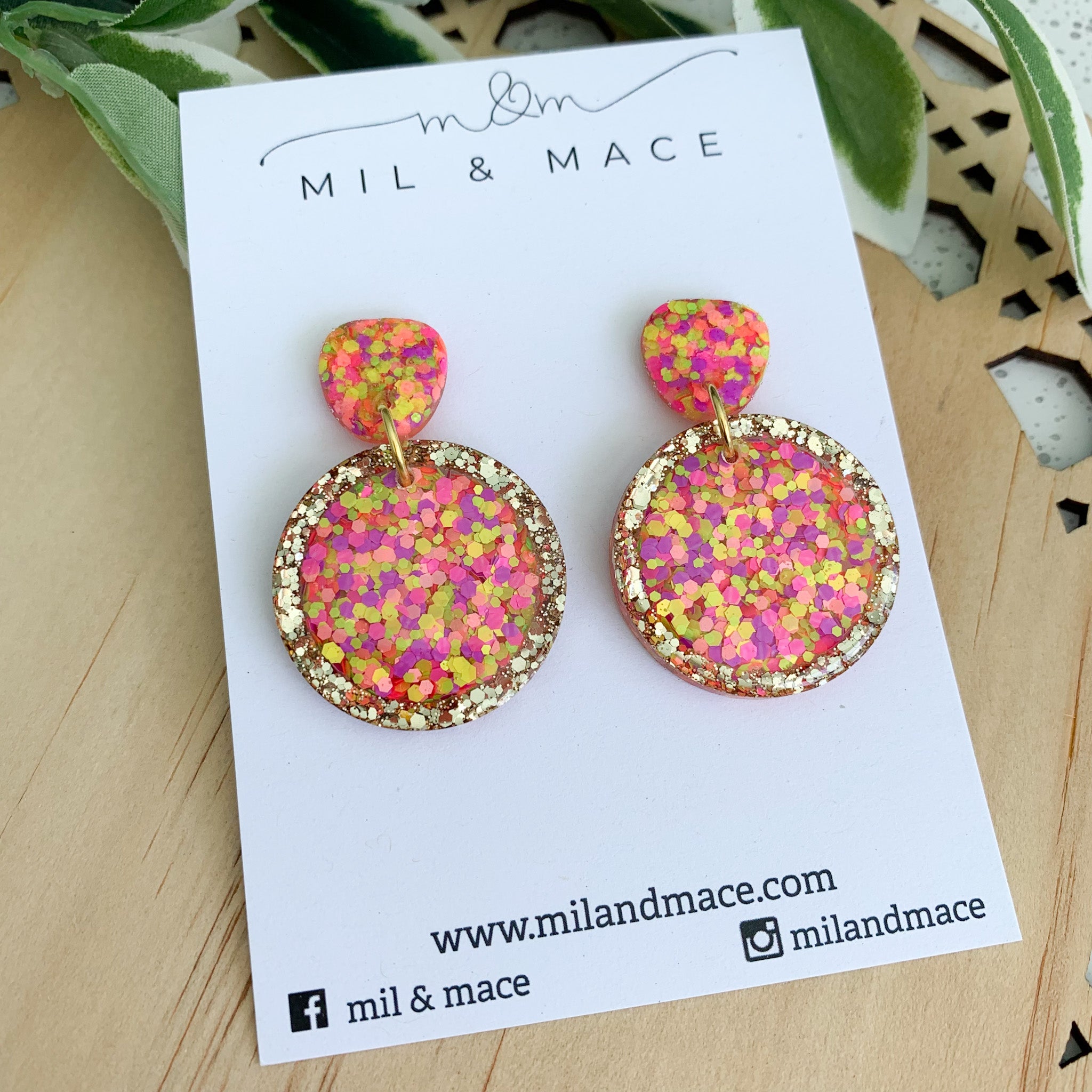 Neon Glitter Resin Dangle Earrings