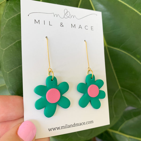 Flower Drops Polymer Clay Dangle Earrings