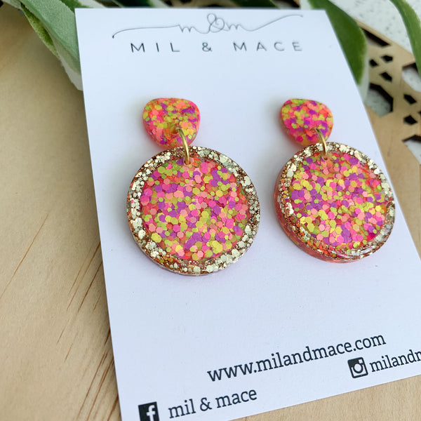 Neon Glitter Resin Dangle Earrings