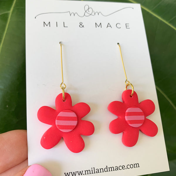 Flower Drops Polymer Clay Dangle Earrings