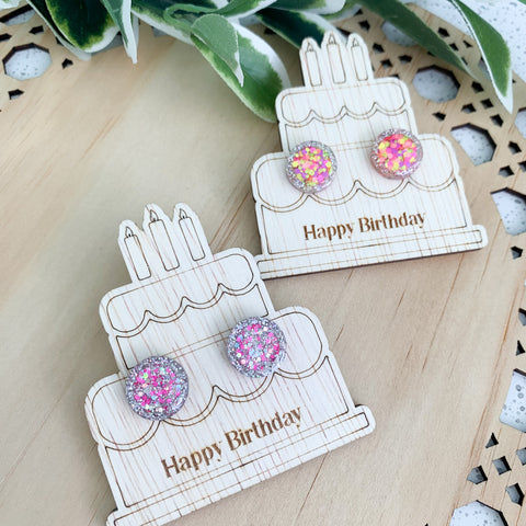 Happy Birthday Wooden Gift Card with Stud Earrings