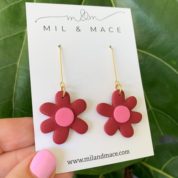 Flower Drops Polymer Clay Dangle Earrings