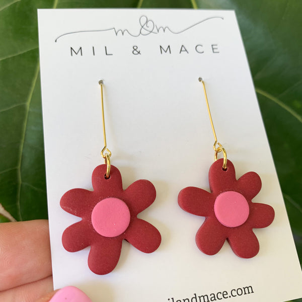 Flower Drops Polymer Clay Dangle Earrings